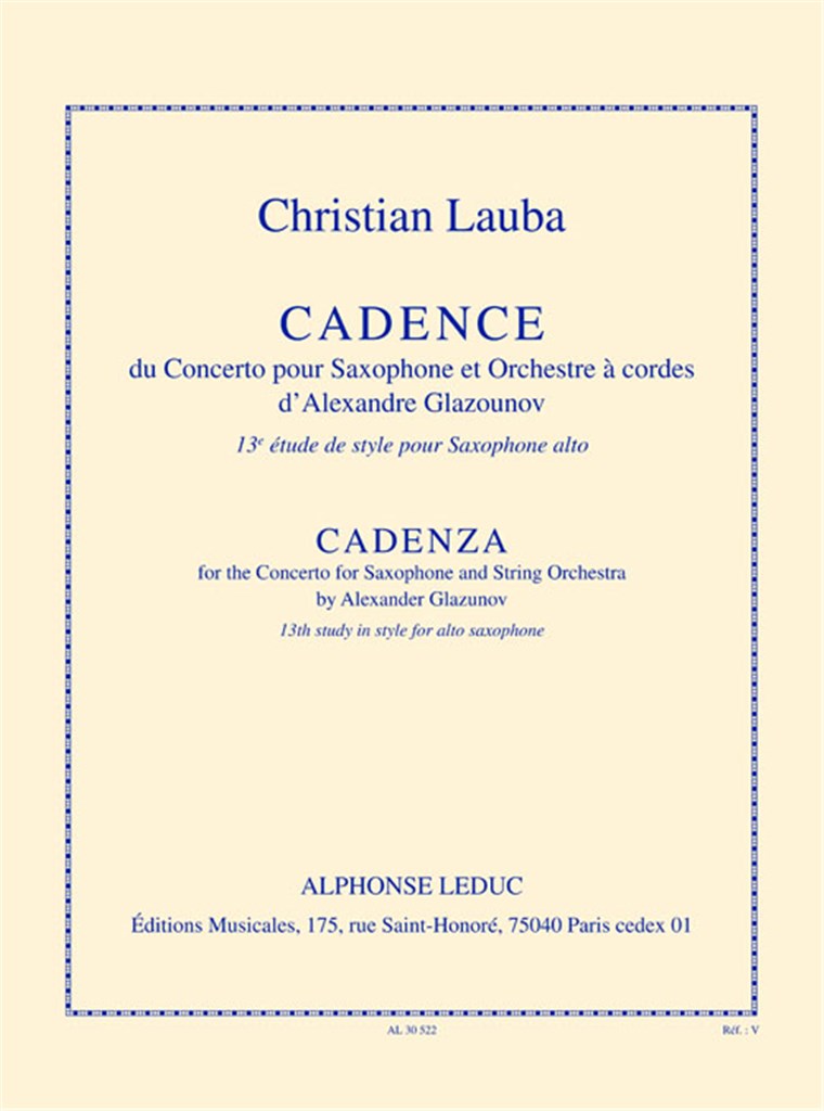 Cadence du concerto pour sax et orchestre a cordes